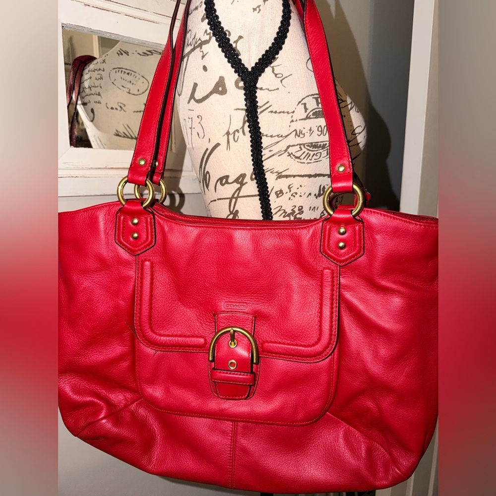 Coach Campbell Legacy Red Leather Handbag Gold Hardware Near New Condition ❤️ - Picture 6 of 15